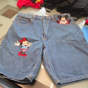 Disney Blue Denim Jean Shorts with Minnie & Mickey Patches